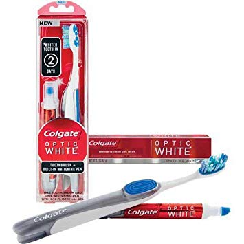 Colgate Optic White Toothbrush Plus Whitening Pen, Compact Head Medium (2 Pack)