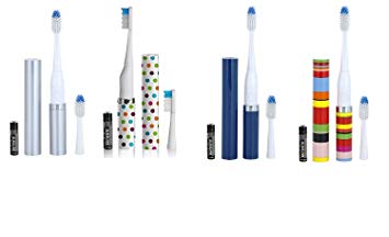 Violife Slim Portable + Sonic Toothbrush Set, Designs As Pictured, 4 count, (Silver, Confetti, Ocean, Candy Stripe)