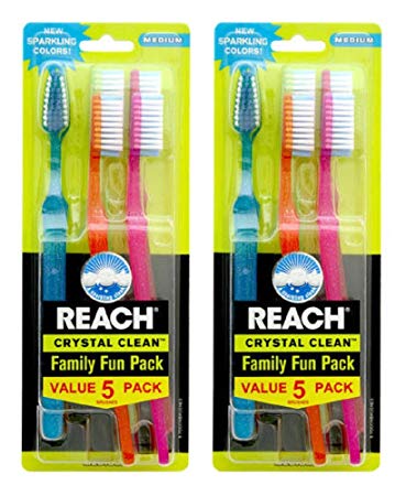 Reach Crystal Clean Family Fun Pack Medium Toothbrushes, 5 Count (Pack of 2)