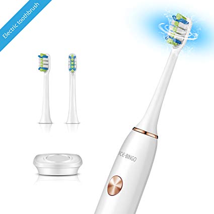 ICE-BINGO Rechargeable Electric Toothbrush with 3 Replacement Heads, 5 Optional Modes Deep Clean, Fully Charged 30 Days Use, IPX7 Waterproof, 36800 Strokes, White