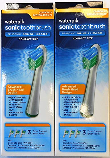 Waterpik SRSB-3W Sensonic Replacement Toothbrushes (Compact Head Size), 6-Count