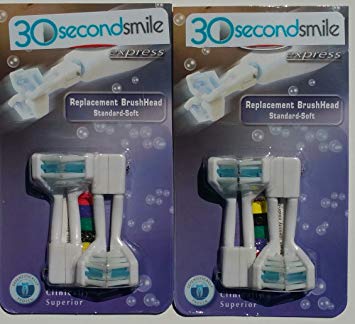30 Second Smile - Standard Soft (2 Pack) Dual Brush Replacement Heads for Electric Toothbrush...