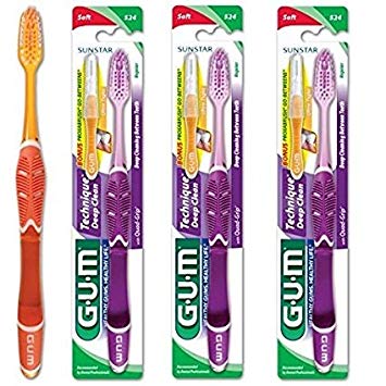 GUM 524 Technique Deep Clean Toothbrush with Proxabrush Go-Betweens, Full Soft Bristle (3 pack)