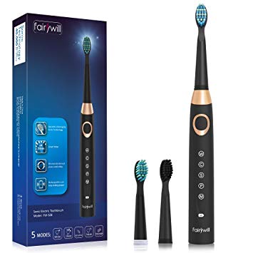 Electric Toothbrush Rechargeable Sonic Toothbrush for Adults, 5 Modes with 3 Brush Heads, Waterproof with 2...