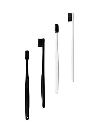 Morihata Binchotan Activated Charcoal Toothbrush, Standard Bristle - Black and White - Set of 4