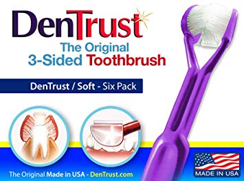 6 Pack ::DenTrust 3-Sided Toothbrush :: Soft :: Wrap-Around Design with Automatic 45...
