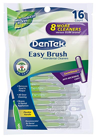 Dentek Easy Extra-Tight Spaces Interdental Cleaners Brush, Fresh Mint Green, 16 Count (Pack of 6)