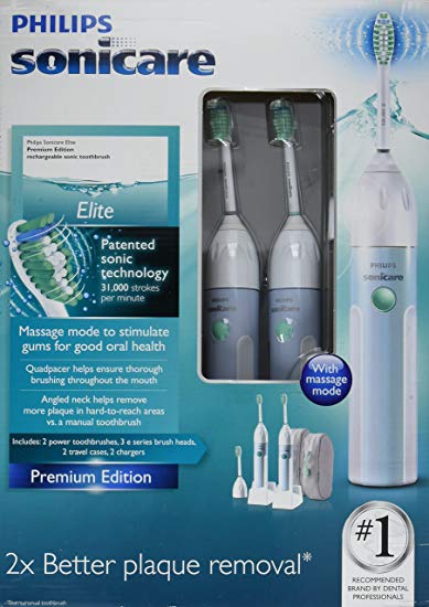Philips Sonicare Elite HX5910 Power Toothbrush with Quadpacer ***Twin Pack*** (2 Handles, 3 Standard...