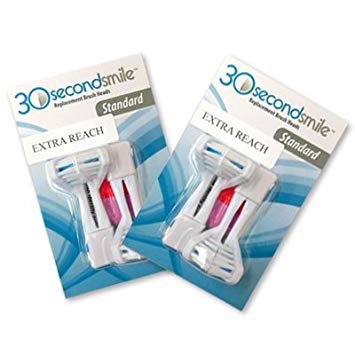 30 Second Smile - Extra Reach Standard Soft (2 Pack) Replacement Dual Heads - Reduces Plaque,...