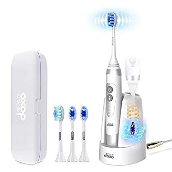 Sonic Electric Rechargeable Toothbrush UV Sanitizer 3 Replacement Heads Portable Deep Clean...