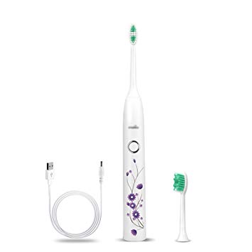 Waterproof Cordless Rechargeable Toothbrush Kit - Azmall White Sonic Electric Toothbrush Handles with...
