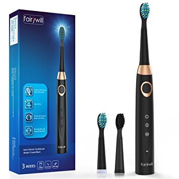 Sonic Electric Toothbrush Black, Fairywill Rechargeable Toothbrush for Adults, 3 Modes with 2 Min Build in...