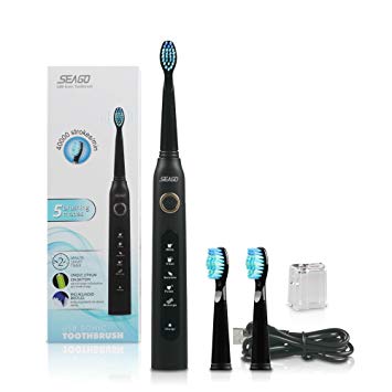 SEAGO Official Family Electric Toothbrush USB Waterproof Rechargeable Sonic Toothbrush 3 Replacement...