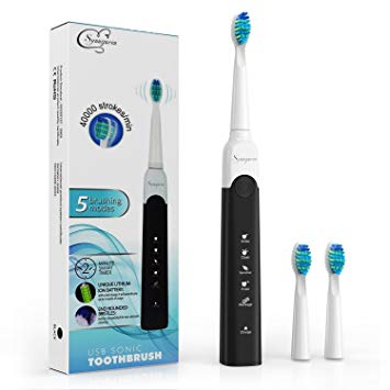Electric Toothbrush, Syuuguren USB Waterproof Rechargeable Sonic Toothbrush with 3 Replacement Heads 5...