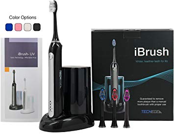 Electric Rechargeable iBrush (black) - Sonic Wave Electric Rechargeable Toothbrush with UV Sanitizer, 3...