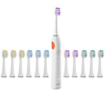 SimpliSonic Ultrasonic Rechargeable Electric Toothbrush Premium Package w/12 Heads (White)
