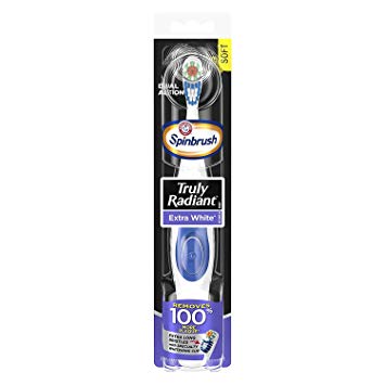 ARM & HAMMER Spinbrush Powered Truly Radiant Toothbrush, Extra White, Soft 1 ea (Pack of 2)