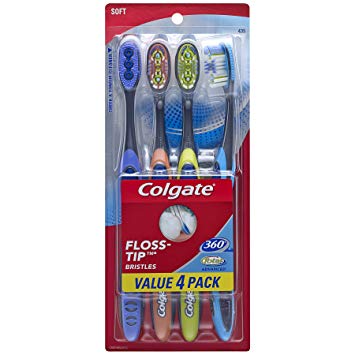 Colgate 360 Total Advanced Floss-Tip Bristle Toothbrush, Full Head Soft, 4 Count (Pack of 6)