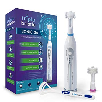 Triple Bristle Go Travel Sonic Toothbrush - AA Battery Charged, Perfect For On The Go Life Style -...