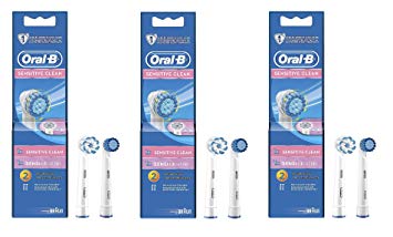 OralB Sensitive Clean Replacement Brush Heads, 2 Count (Pack of 3) + FREE Makeup Blender Sponge